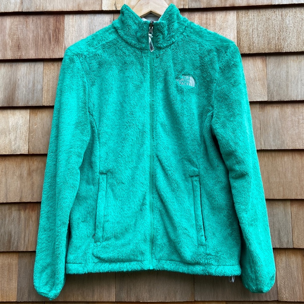 The North Face bright green zip up fleece in medium